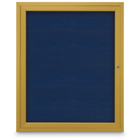 United Visual Products 60"x36" 2-Door Enclosed Outdoor Letterboard, Hdr, Blue Felt/Gold UV1177HD-GOLD-BLUE